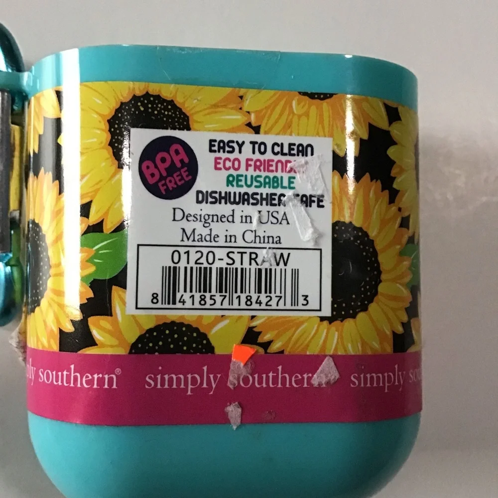 Simply Southern Travel Case for Reusable Straw Blue Clear Yellow Sunflowers